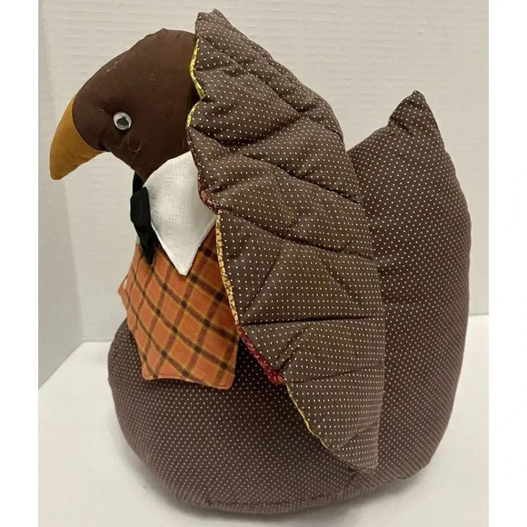 Vintage Turkey Stuffed Handmade Decor Fabric Thanksgiving Vest Bow Tie Fall 13” - Picture 5 of 6